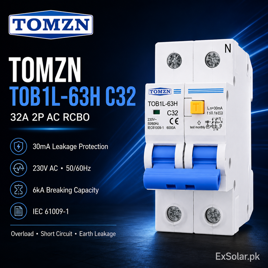 TOMZN TOB1L-63H C32 32A 2-Pole 30mA AC RCBO