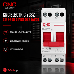 CNC Electric YCBZ 63A 2-Pole Manual Changeover Switch – 230/400V AC I–0–II