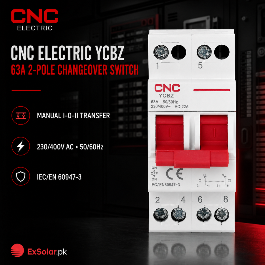 CNC Electric YCBZ 63A 2-Pole Manual Changeover Switch – 230/400V AC I–0–II