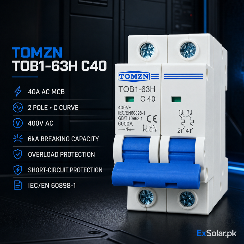TOMZN TOB1-63H C40 40A 2-Pole AC Miniature Circuit Breaker