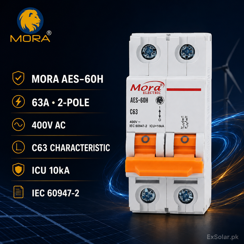 MORA AES-60H C63 63A 2-Pole 400V AC Circuit Breaker
