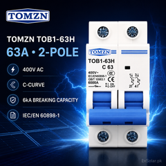 TOMZN TOB1-63H C63 63A 2-Pole 400V 6kA AC Miniature Circuit Breaker