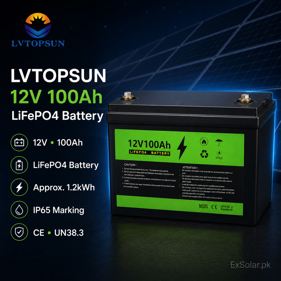 LVTOPSUN 12V 100Ah LiFePO4 Lithium Battery – 1.2kWh Class