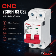 CNC YCB6H-63 32A 2-Pole C-Curve AC Miniature Circuit Breaker