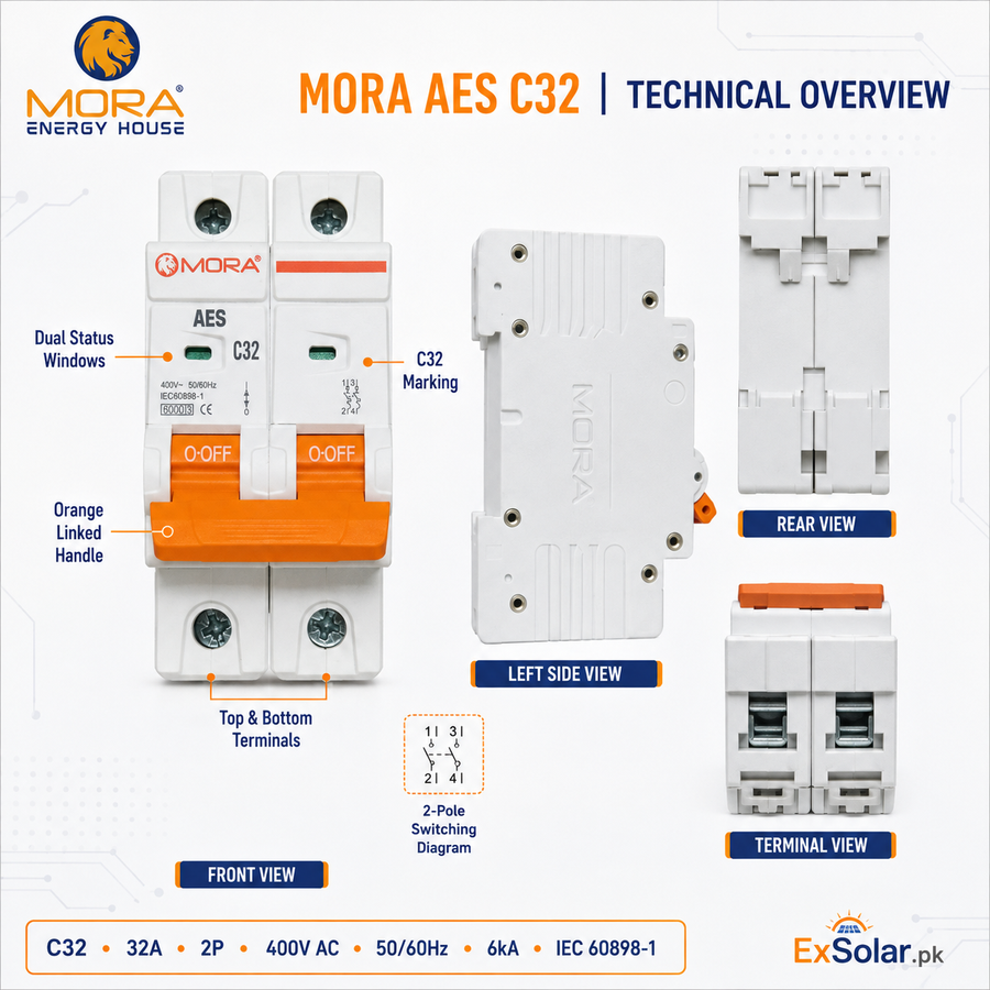 MORA AES C32 32A 2-Pole 400V AC 6kA MCB