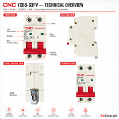 CNC YCB8-63PV 32A 2P 500V DC Solar MCB