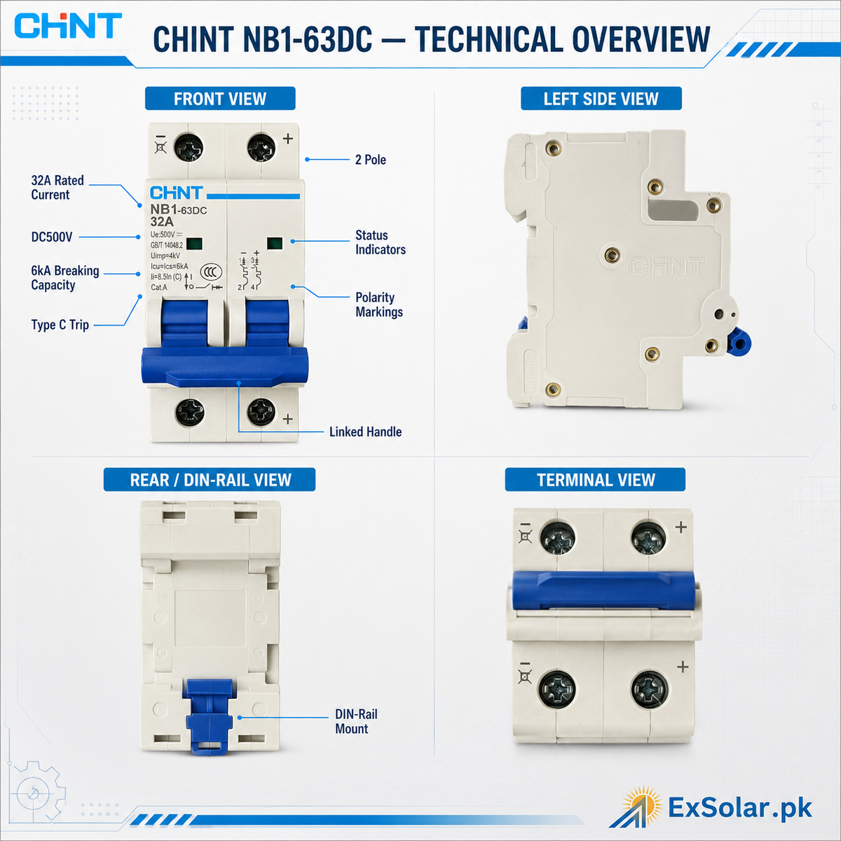 CHINT NB1-63DC 32A 2P 500V DC Circuit Breaker