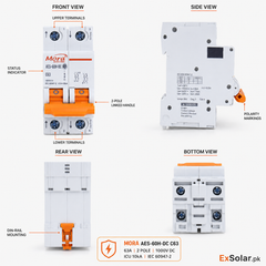MORA AES-60H-DC C63 63A 2-Pole 1000V DC Circuit Breaker