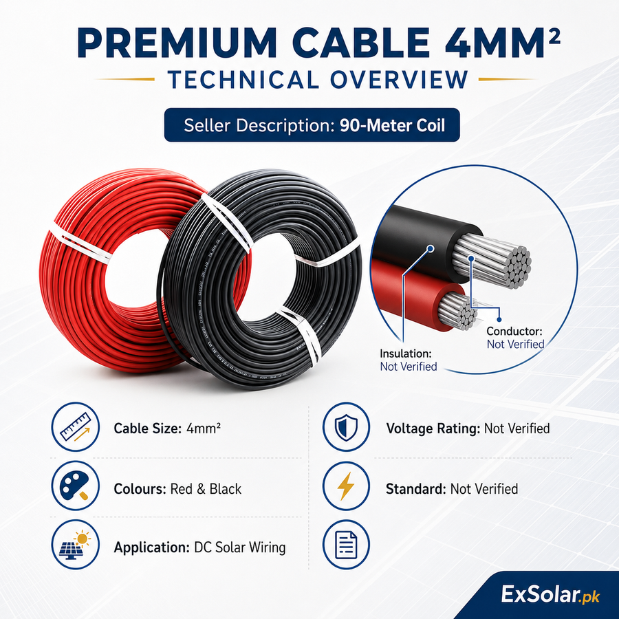 Premium Cable 4mm DC Solar Wire — 90m Coil