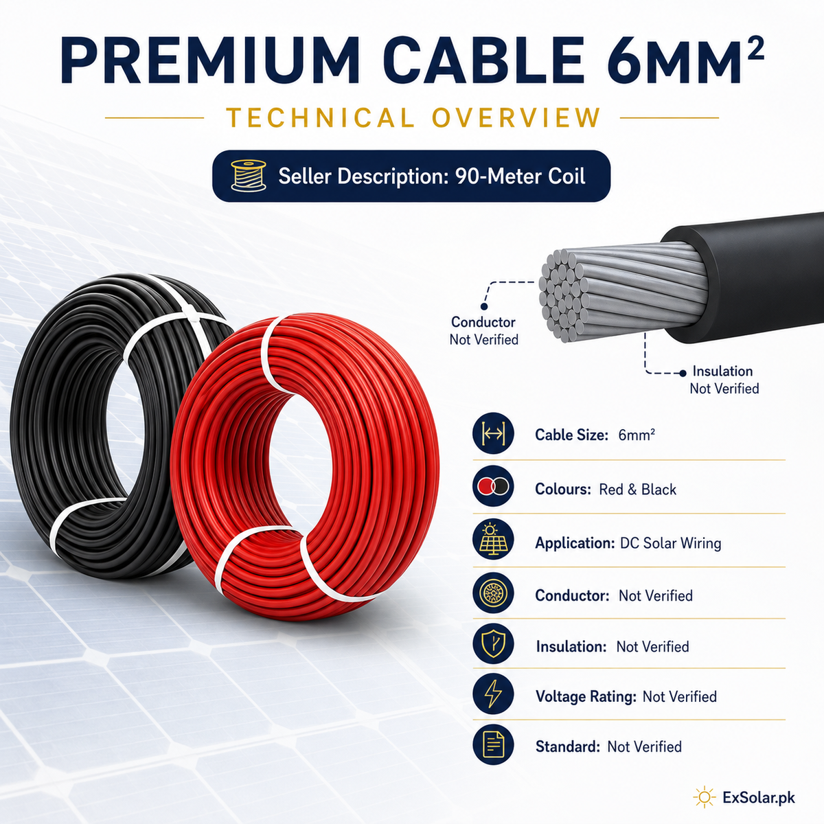 Premium Cable 6mm DC Solar Wire — 90m Coil