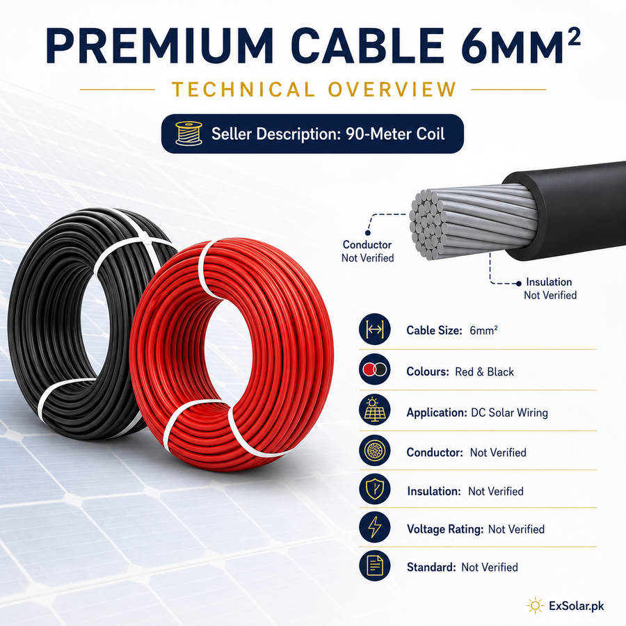 Premium Cable 6mm DC Solar Wire — 90m Coil