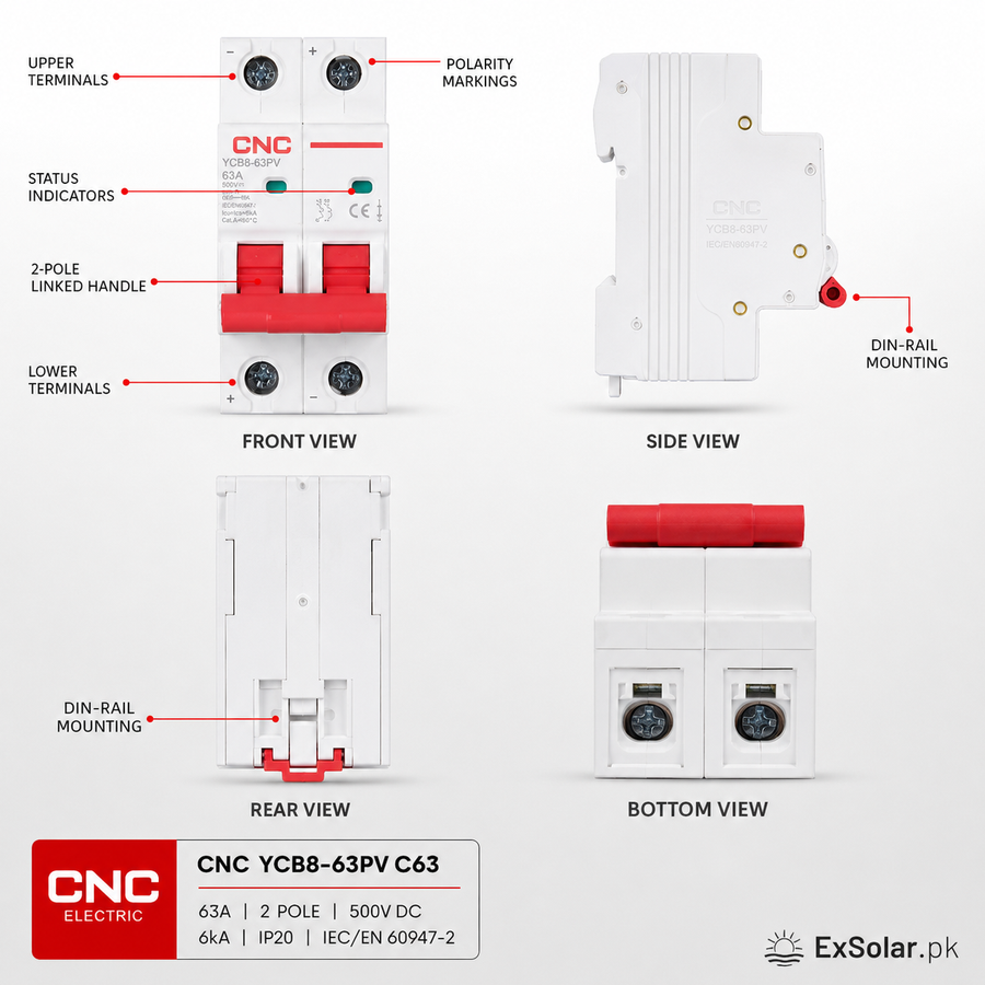 CNC YCB8-63PV C63 63A 2-Pole 500V DC Solar MCB