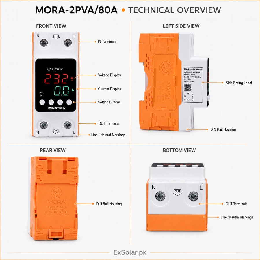 MORA-2PVA/80A 2-Pole Adjustable Voltage & Current Protector