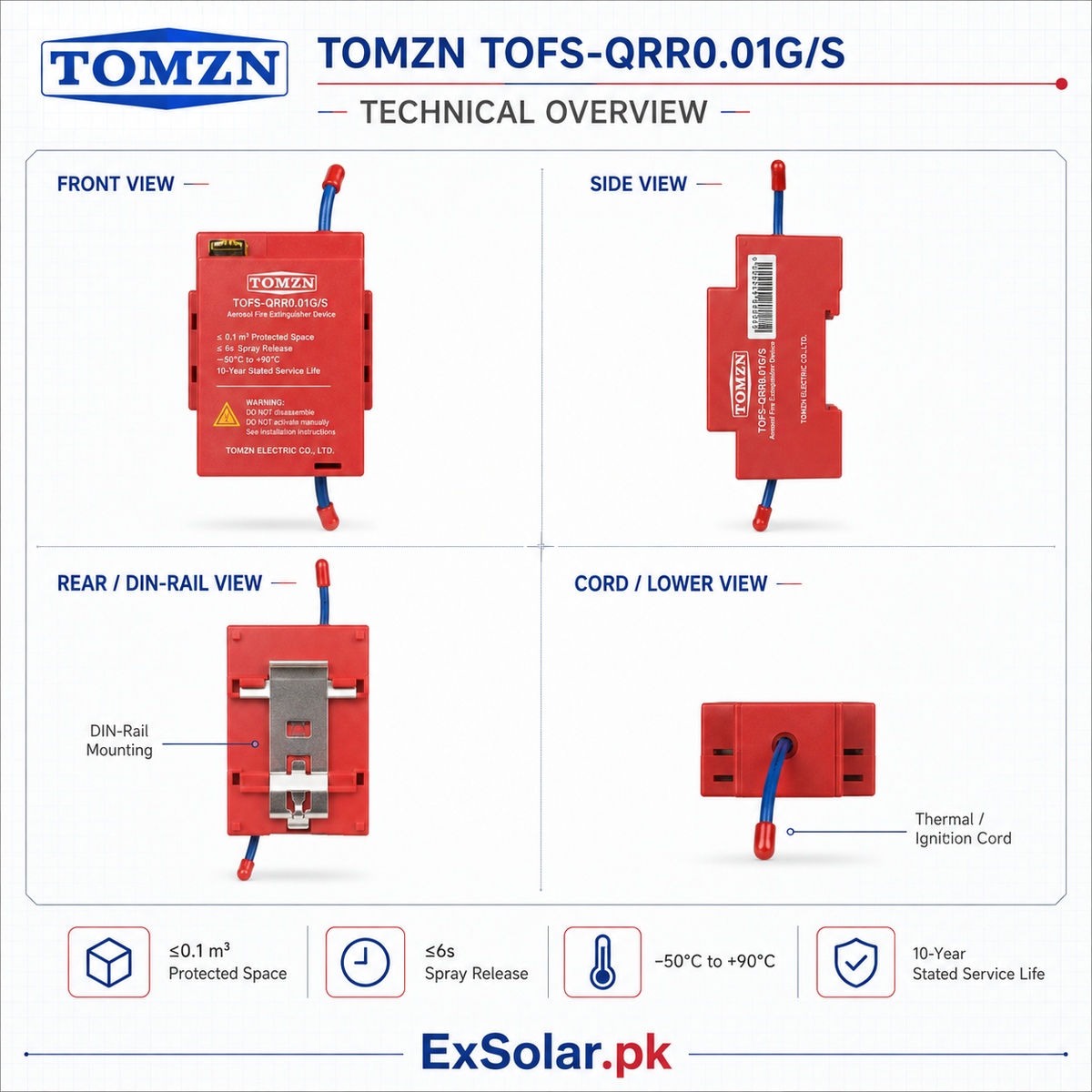 TOMZN TOFS-QRR0.01G/S DIN-Rail Aerosol Fire-Extinguishing Device