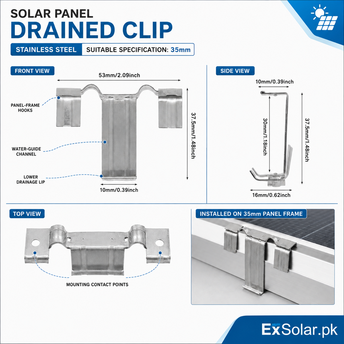 Solar Panel Water Drain Clip for 35mm Frame