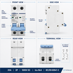 TOMZN TOB7Z-63 20A 2P 1000V DC Solar MCB