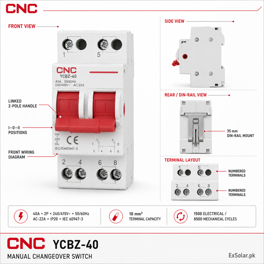 CNC YCBZ-40 40A 2-Pole Manual Changeover Switch