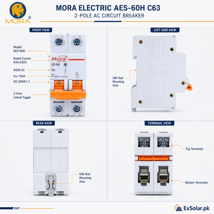 MORA AES-60H C63 63A 2-Pole 400V AC Circuit Breaker