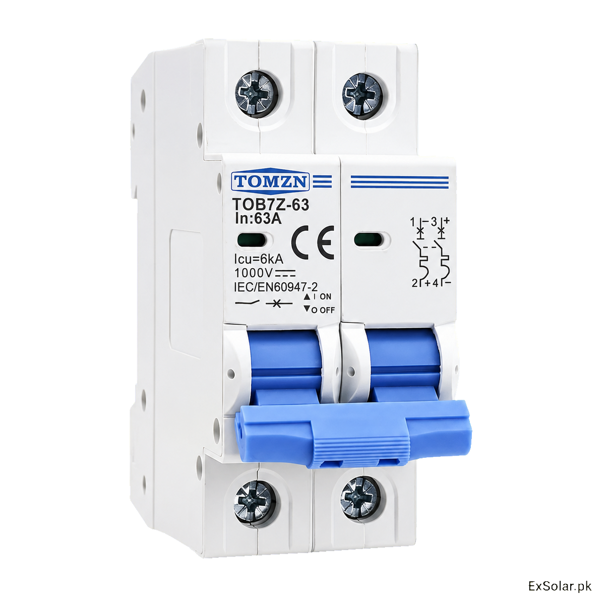 TOMZN TOB7Z-63 63A 2-Pole 1000V DC Solar Circuit Breaker