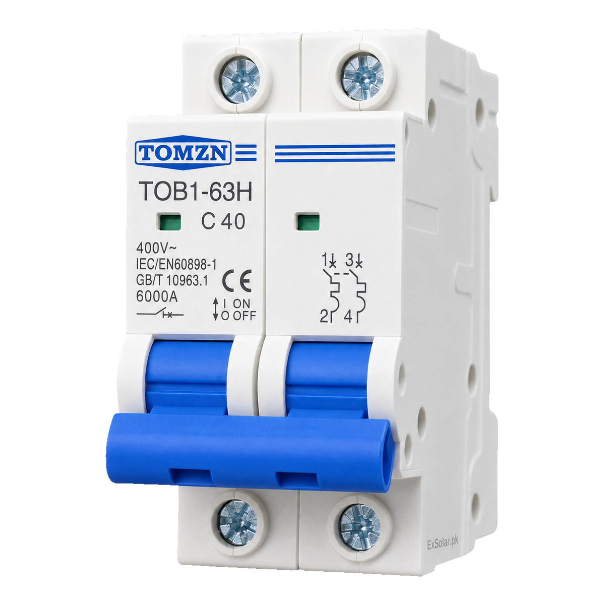 TOMZN TOB1-63H C40 40A 2-Pole AC Miniature Circuit Breaker