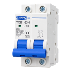 TOMZN TOB1-63H C40 40A 2-Pole AC Miniature Circuit Breaker