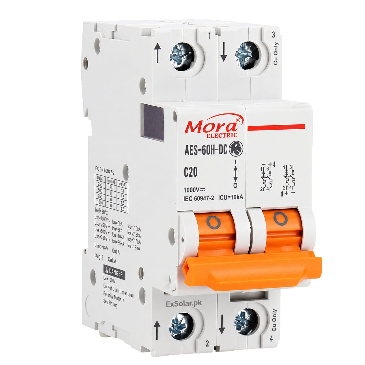 MORA AES-60H-DC C20 20A 2-Pole DC Circuit Breaker