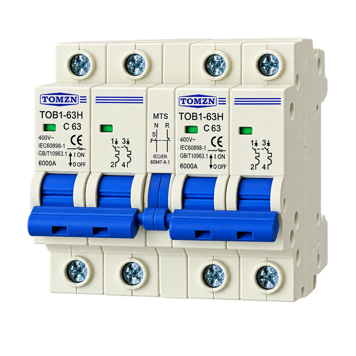 TOMZN TOB1-63H MTS 2P+2P 63A Dual-Power Manual Changeover Breaker