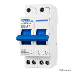 TOMZN TO219G 63A 2-Pole Manual Changeover Switch – 400V AC I–0–II Dual Power Transfer