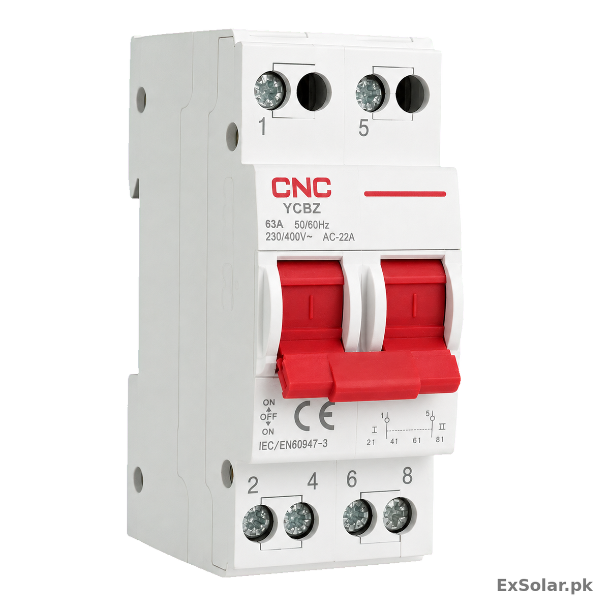 CNC Electric YCBZ 63A 2-Pole Manual Changeover Switch – 230/400V AC I–0–II