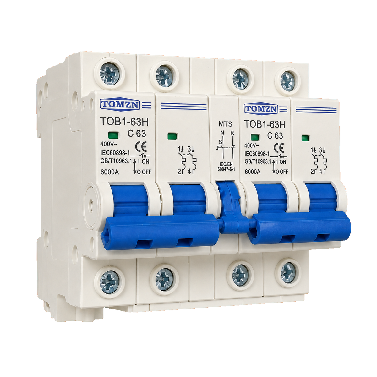 TOMZN TOB1-63H MTS 2P+2P 63A Dual-Power Manual Changeover Breaker
