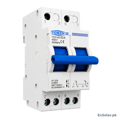 TOMZN TO219G 63A 2-Pole Manual Changeover Switch – 400V AC I–0–II Dual Power Transfer