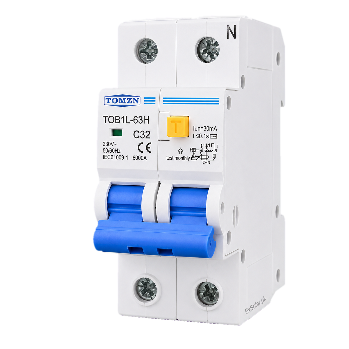 TOMZN TOB1L-63H C32 32A 2-Pole 30mA AC RCBO