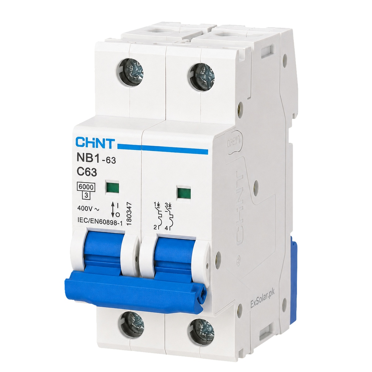 CHINT NB1-63 C63 63A 2-Pole 400V 6kA AC Miniature Circuit Breaker
