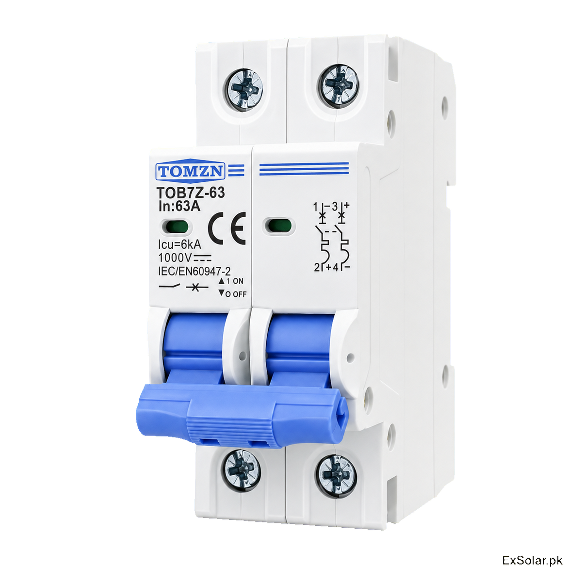 TOMZN TOB7Z-63 63A 2-Pole 1000V DC Solar Circuit Breaker