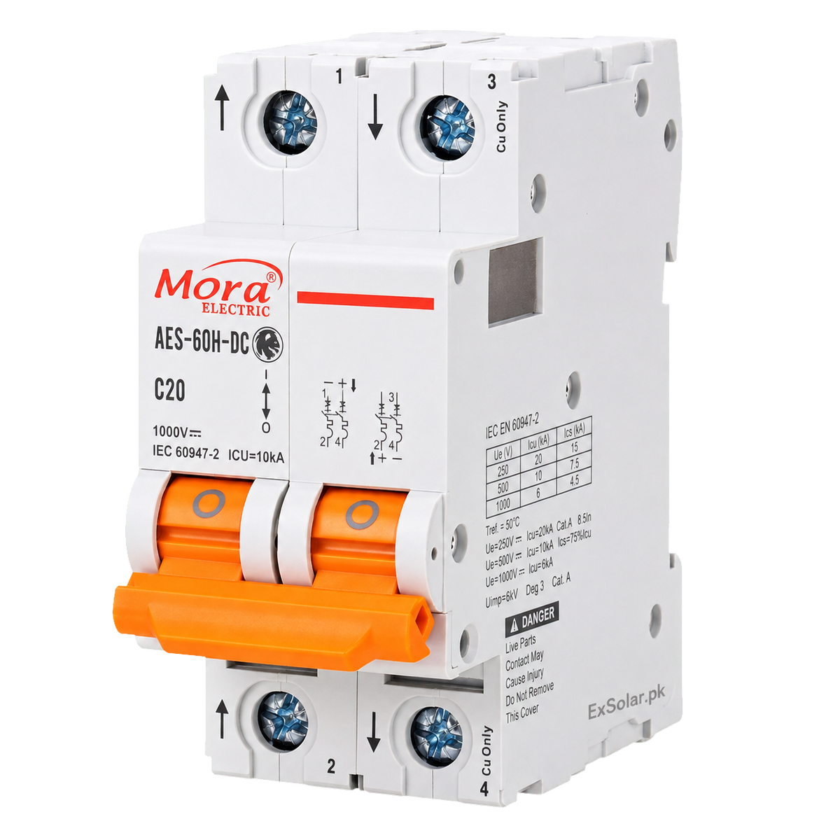 MORA AES-60H-DC C20 20A 2-Pole DC Circuit Breaker
