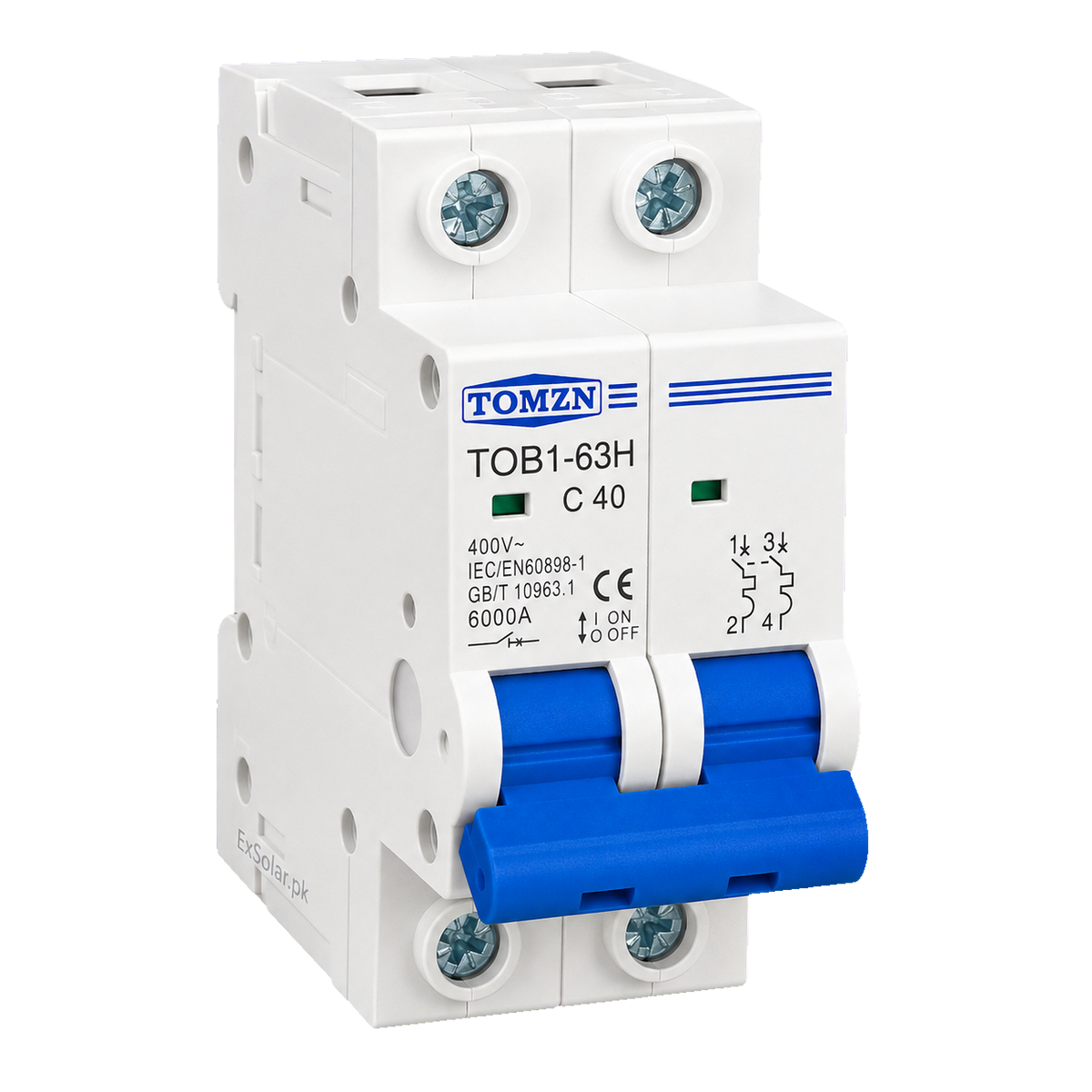 TOMZN TOB1-63H C40 40A 2-Pole AC Miniature Circuit Breaker