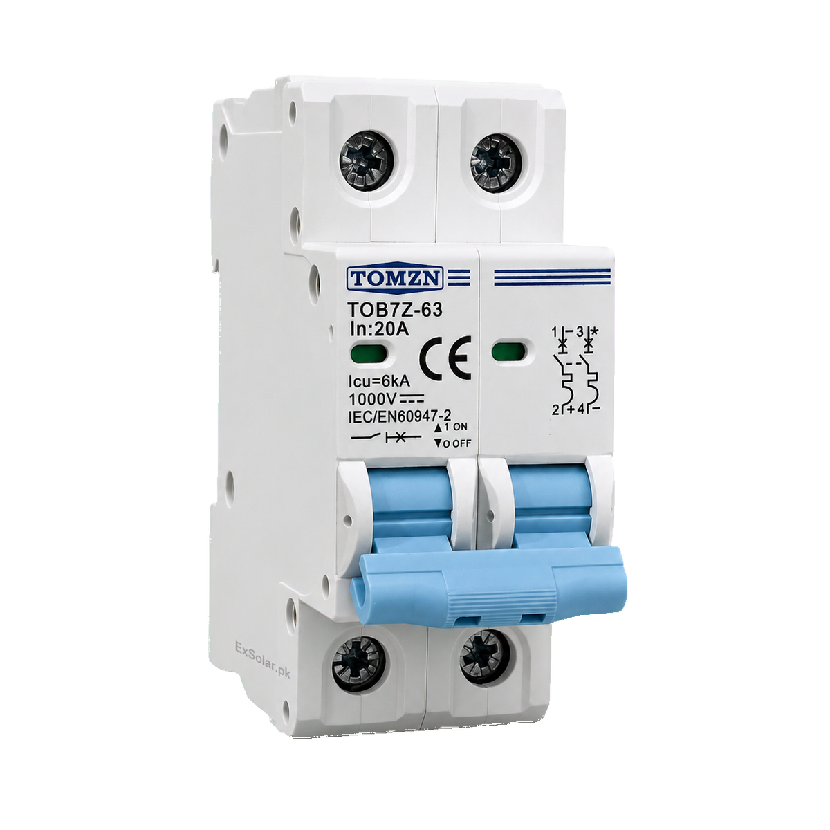 TOMZN TOB7Z-63 20A 2P 1000V DC Solar MCB