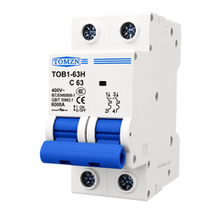 TOMZN TOB1-63H C63 63A 2-Pole 400V 6kA AC Miniature Circuit Breaker