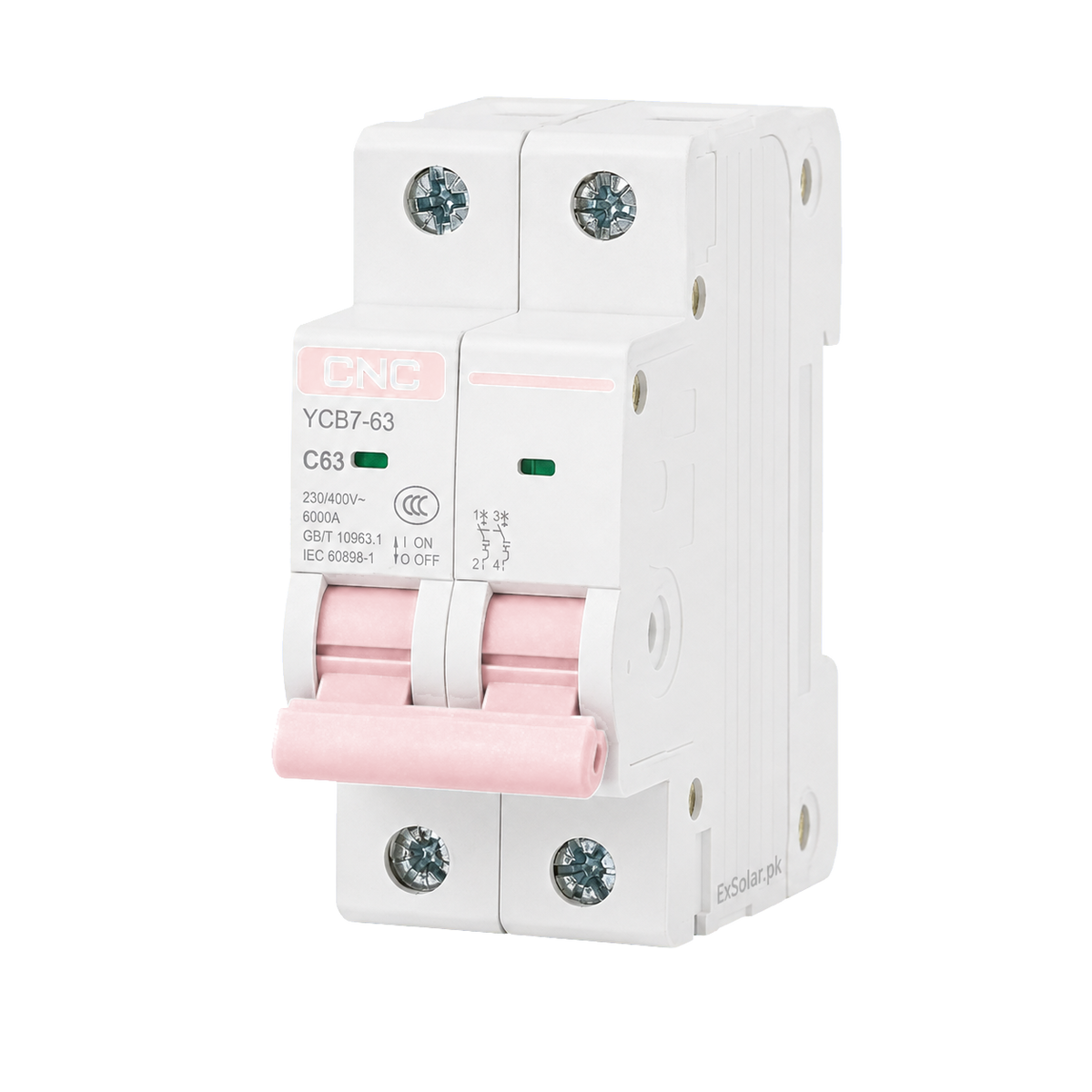 CNC YCB7-63 C63 63A 2-Pole 230/400V 6kA AC Miniature Circuit Breaker
