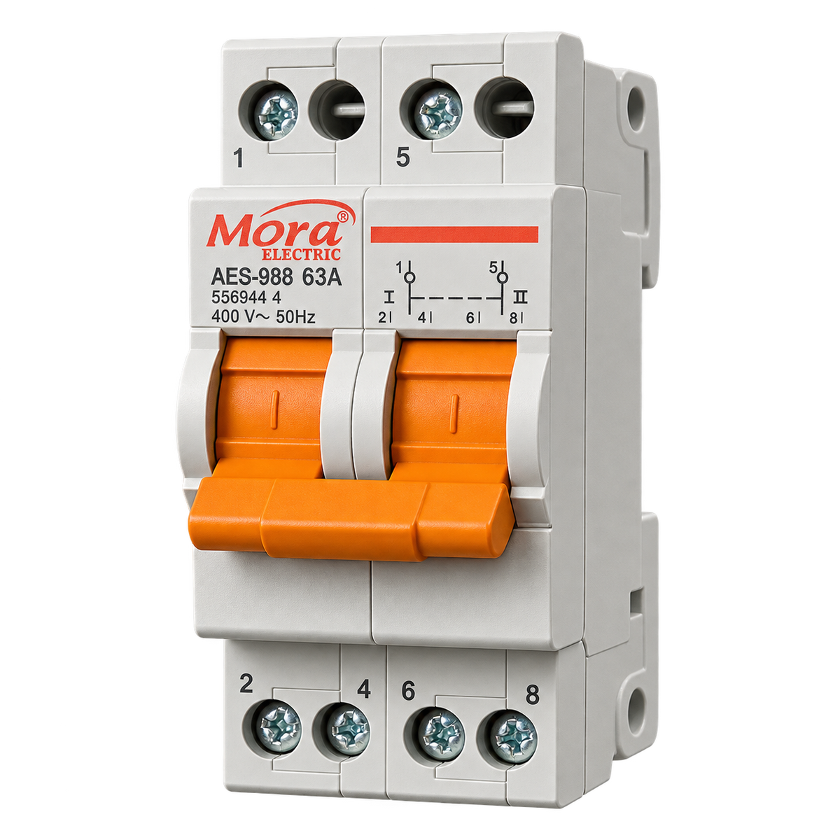 MORA AES-988 63A 2-Pole Manual Changeover Switch – 400V AC