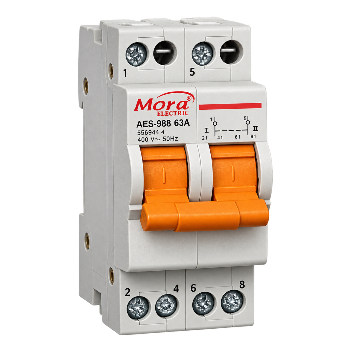 MORA AES-988 63A 2-Pole Manual Changeover Switch – 400V AC